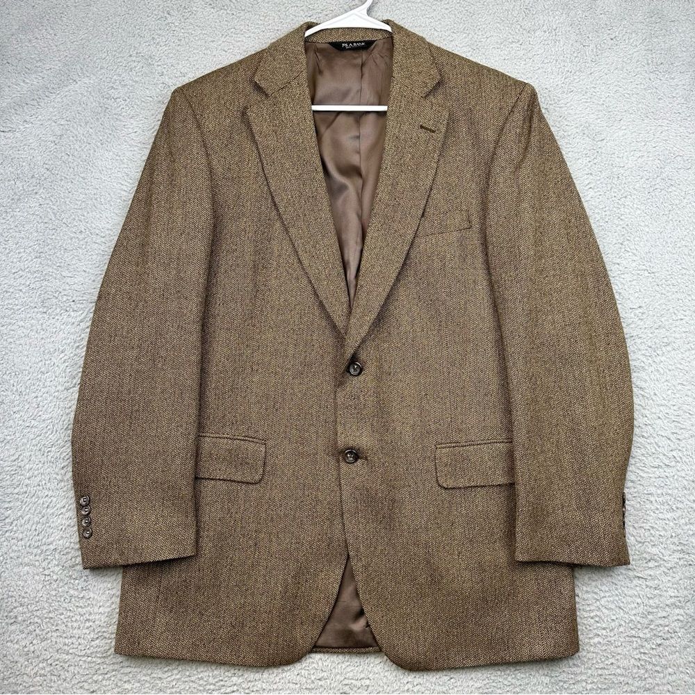 Jos A Bank Blazer Mens 42L Brown Wool Tweed Herringbone 2 Button Jacket Business